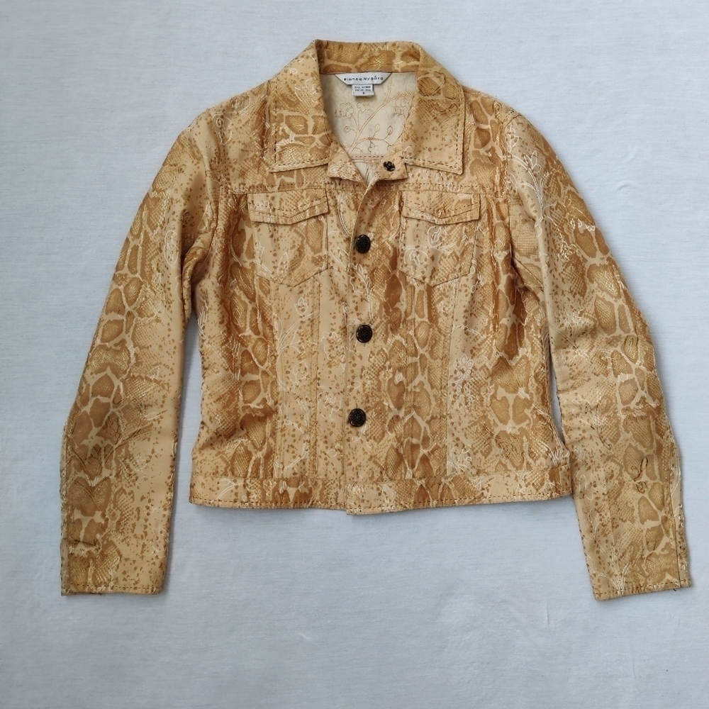Vintage Bianca Nygård Snakeskin Pattern Golden Jacket Size 8 Bronze Buttons